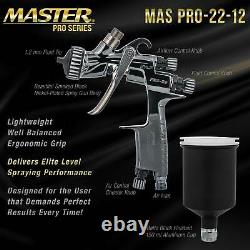 Master Pro 22 Series HVLP Spray Gun, 1.2mm Tip, Air Regulator, MPS Cup Adapter