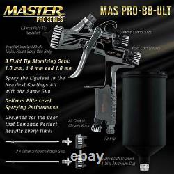 Master Pro 88 HVLP Spray Gun Kit 1.3, 1.4, 1.8 mm Tips, Regulator & Adapter