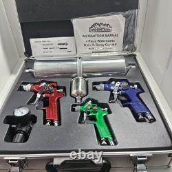 Mountain MTNRP8824. A NOS HVLP 3-Gun Paint Kit with Gravity Cups, Regulator & Case
