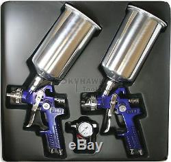 New HVLP 1.4mm & 1.7 mm Gravity SPRAY GUN Auto Paint with Regulator Alum Cup