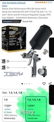 New Master Elite Performance Pro-88 HVLP Spray Gun Kit With 1.3mm 1.4mm 1.8mm
