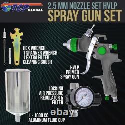 TCP Global Professional HVLP Spray Gun 2.5mm Gravity Feed 2.5mm, Silver