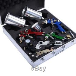 3 Hvlp Air Spray Gun Kit Auto Peinture Primer Voiture Détail Basecoat Verni Superbe