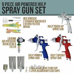9 Pc Set 3 Hvlp Spray Gun Kit Auto Paint Primer Topcoat Détail Régulateur Filtre