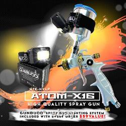 Atom X16 Mini HVLP Pistolet de pulvérisation d'air pour peinture automobile à alimentation par gravité avec Gunbudd GRATUIT