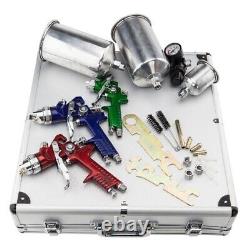 Ensemble pistolet de pulvérisation d'air HVLP pour peinture automobile verte basecoat clearcoat vert rouge bleu.