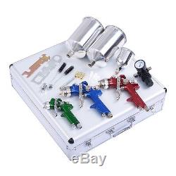 Goplus 3 Hvlp Pistolet À Air Comprimé Kit Auto Peinture Voiture Apprêt Détail Couche De Base Vernis