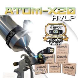 Kit de pistolet à peinture Atom X20 HVLP avec alimentation par gravité + lampe LED GunBudd GRATUITE