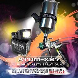 Kit de pistolet à peinture HVLP ATOM X27 avec alimentation par gravité et système d'éclairage GunBudd GRATUIT