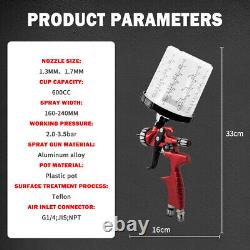 Kit de pulvérisation de peinture pour voiture 2x pistolet à air HVLP 1,3 mm pour bricolage à domicile et véhicules