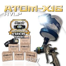 Pistolet à peinture Atom Mini-X16 HVLP à alimentation gravitaire pour voiture AVEC LUMIÈRE GUNBUDD GRATUITE