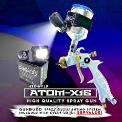 Pistolet à peinture Atom X16 Mini HVLP à alimentation par gravité + GRATUIT GunBudd Ultra Léger