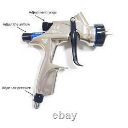 Pistolet à peinture HVLP Digital Basecoat Plus avec buse de 1,3 mm et godet de 600 ml (Argent)