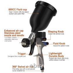 Pistolet à peinture HVLP Digital Basecoat Plus avec buse de 1,3 mm et godet de 600 ml (Argent)
