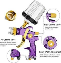 Pistolet à peinture HVLP violet, godet de 600 cc, régulateur de compresseur