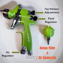 Pistolet à peinture à spray HVLP 0,8 mm Lime Line avec filtre en ligne et connecteur d'air