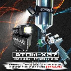 Pistolet à peinture automobile ATOM X27 HVLP à alimentation par gravité AVEC outil de lumière GunBudd GRATUIT