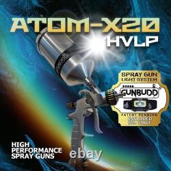 Pistolet à peinture pour voiture ATOM X20 HVLP avec alimentation par gravité AVEC outil lumineux GunBudd GRATUIT