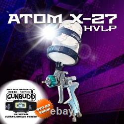 Pistolet de pulvérisation Atom X27 HVLP à alimentation par gravité pour solvants / à base d'eau AVEC une lumière Gunbudd GRATUITE