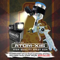 Pistolet de pulvérisation d'air pour peinture automobile HVLP ATOM X16 avec lumière Gunbudd gratuite