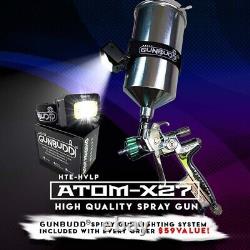 Pistolet de pulvérisation professionnel pour peinture de voitures Atom X27 HVLP AVEC LUMIÈRE LED GUNBUDD GRATUITE
