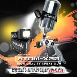 Pistolet pulvérisateur HVLP ATOMX20 pour peinture automobile avec apprêt et lampe GUNBUDD GRATUITE