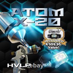 Pistolet pulvérisateur HVLP ATOM X20 pour peinture automobile à base de solvant/eau avec lumière GUNBUDD GRATUITE