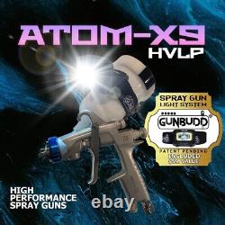 Pistolet pulvérisateur d'air à alimentation par gravité ATOM Mini X9 HVLP avec système d'éclairage gratuit GUNBUDD ULTRA