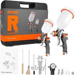 Pulvérisateur de peinture HVLP à double buse avec boîte à outils, idéal pour la peinture automobile et la décoration intérieure