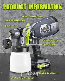 Pulvérisateur de peinture sans fil avec 2 batteries de 20V 2.0Ah, pistolet pulvérisateur HVLP de peinture